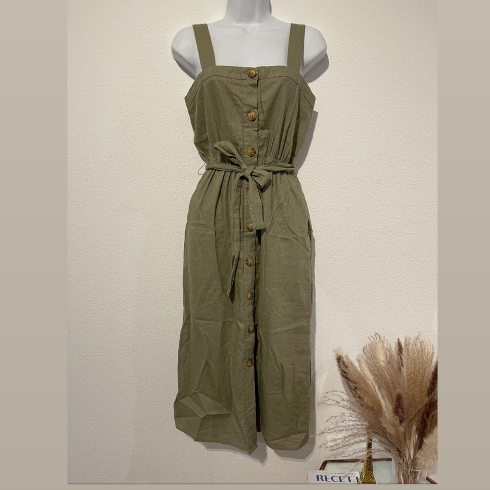 COTTON ON Women's Woven Button Front Sleeveless Midi Dress army Green Size XS